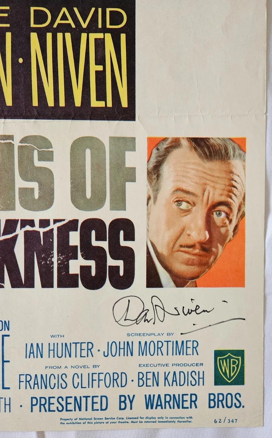 Cyd Charisse — David Niven Signed "Guns of Darkness" 14x36 Original Movie Poster & JSA COA, изображение 2
