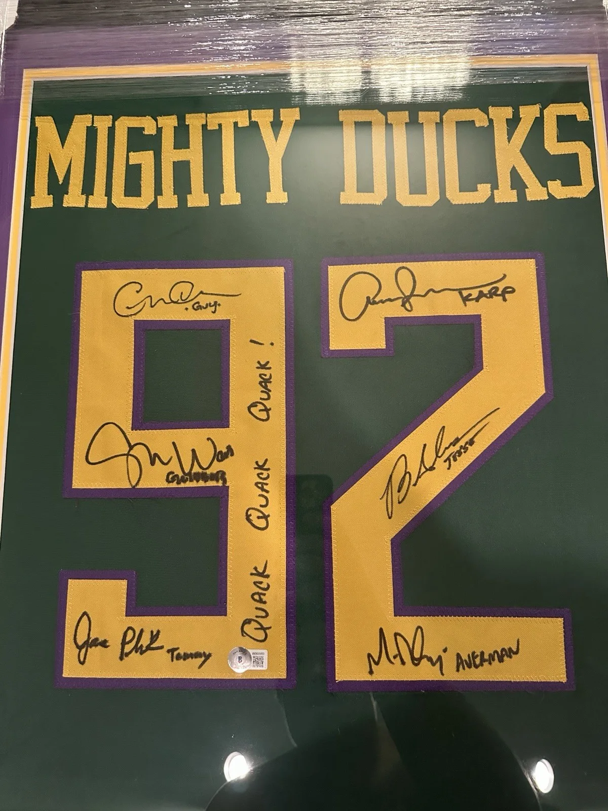 The Mighty Ducks Signed Mighty Ducks Official Jersey Beckett COA Framed, image 2