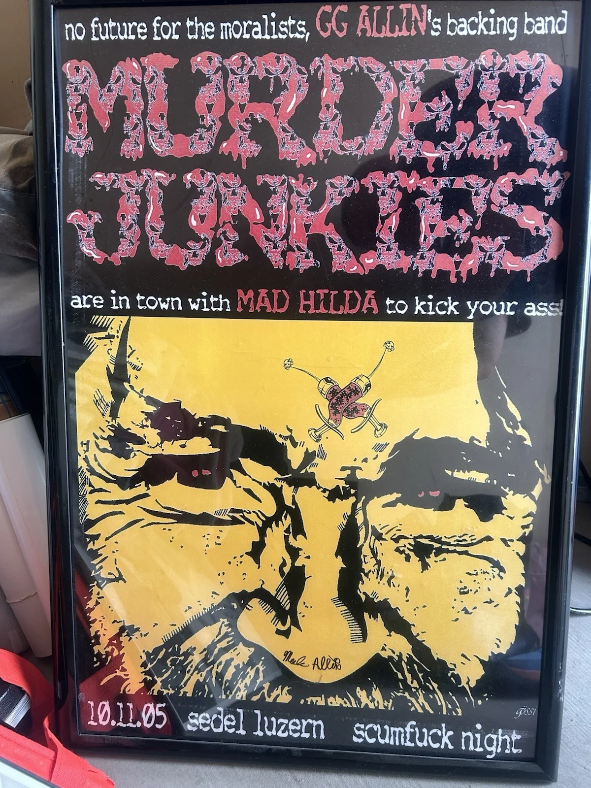 Murder Junkies Poster Autographed With A Merle Beard Hair. 100% Authentic, image 3