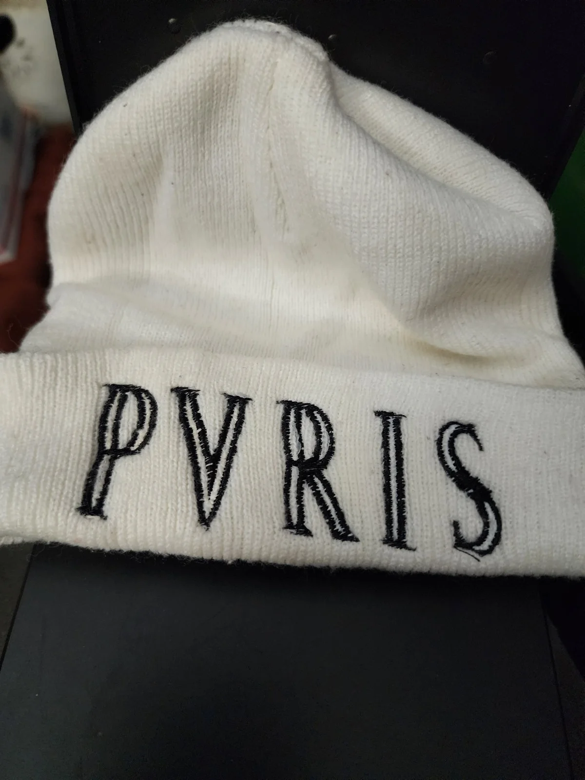 Custom monogrammed home-made PVRIS sock hat beanie Lynn Gunn White Noise, image 4