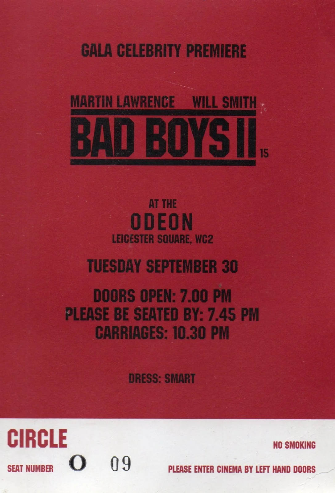 BAD BOYS II - Gala Celebrity Premiere Ticket London 2003 Will Smith *RARE*, изображение 2