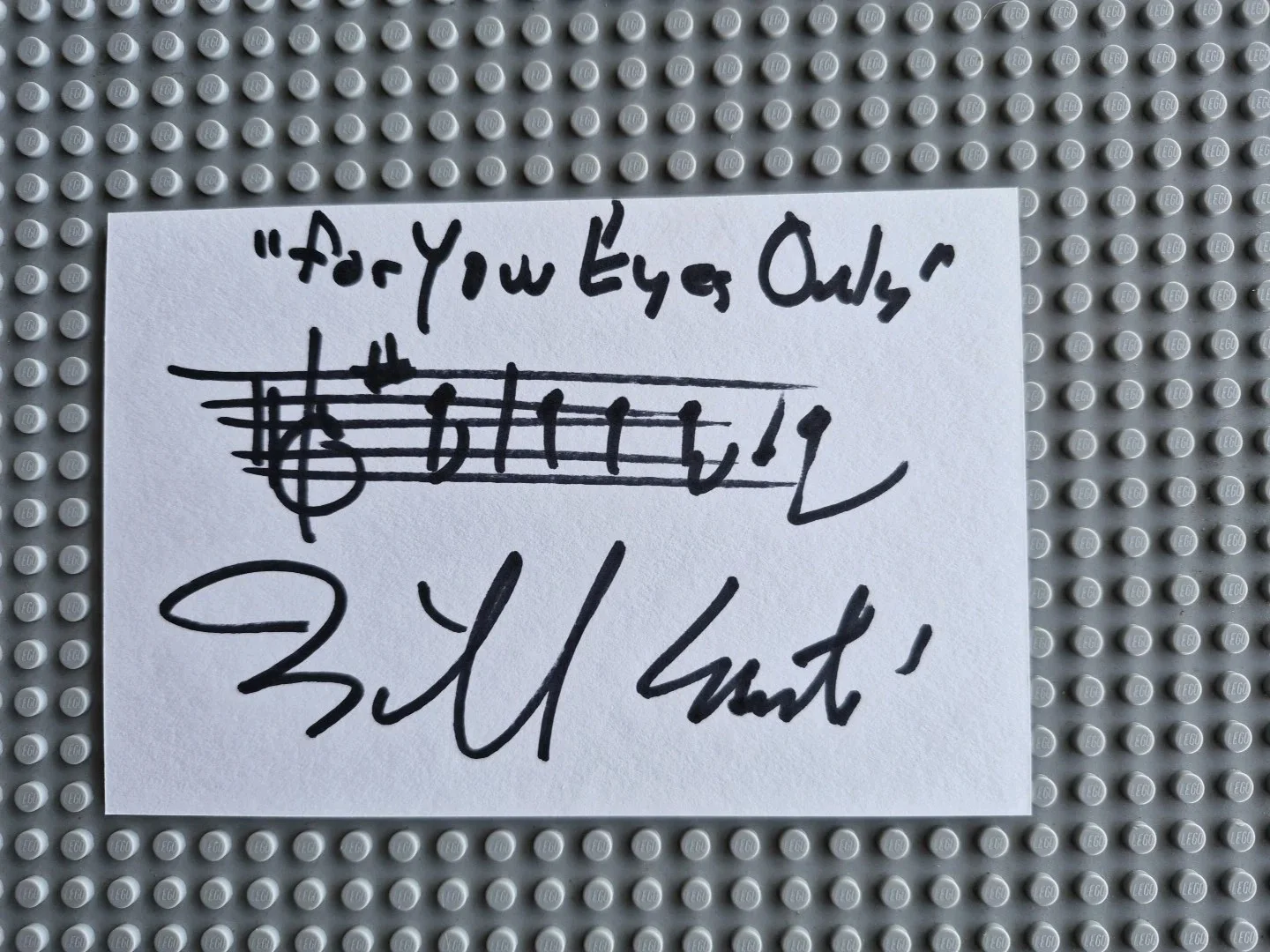 BILL CONTI SIGNED AUTOGRAPHED MUSICAL QUOTE 4X6 " FOR YOUR EYES ONLY" AMQS, изображение 2