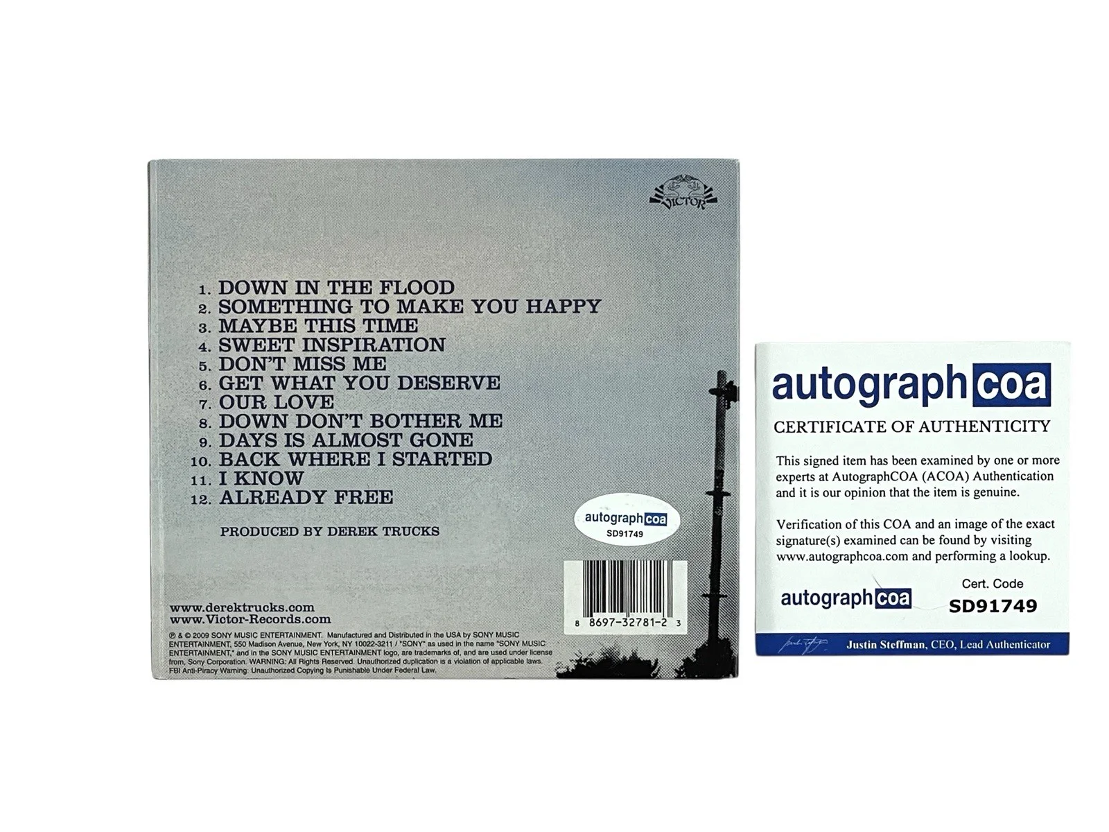 Derek Trucks Autographed Hand Signed Already Free CD Blues Guitarist ACOA COA, изображение 2