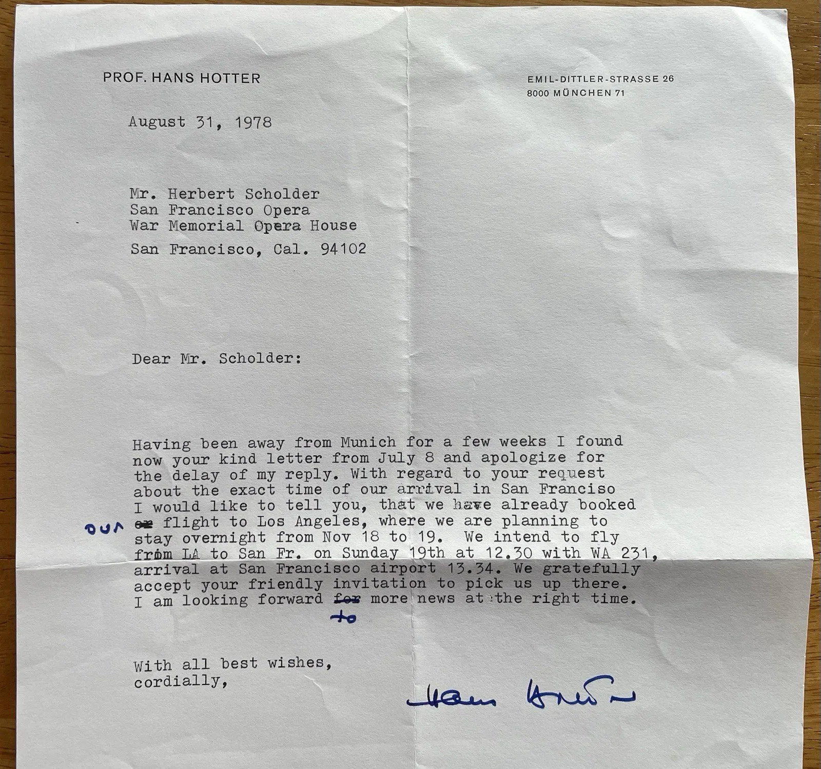 German Opera Singer Hans Hotter Autograph Letter, image 3