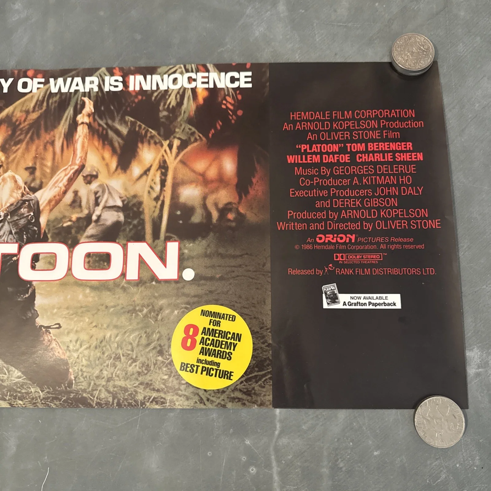Platoon rare Original Video Shop VHS Poster 1986, изображение 3