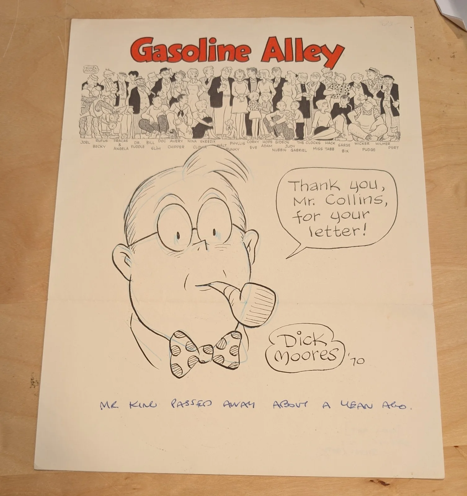 Dick Moores signed original sketch "Gasoline Alley" 1970, изображение 2