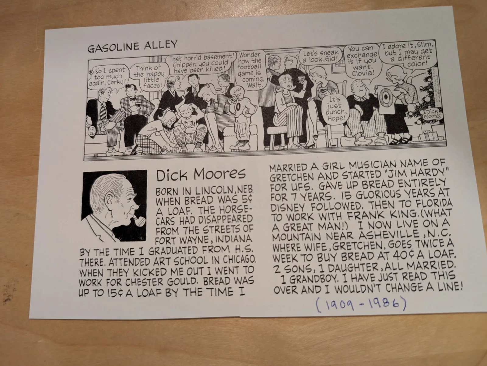 Dick Moores signed original sketch "Gasoline Alley" 1970, изображение 3