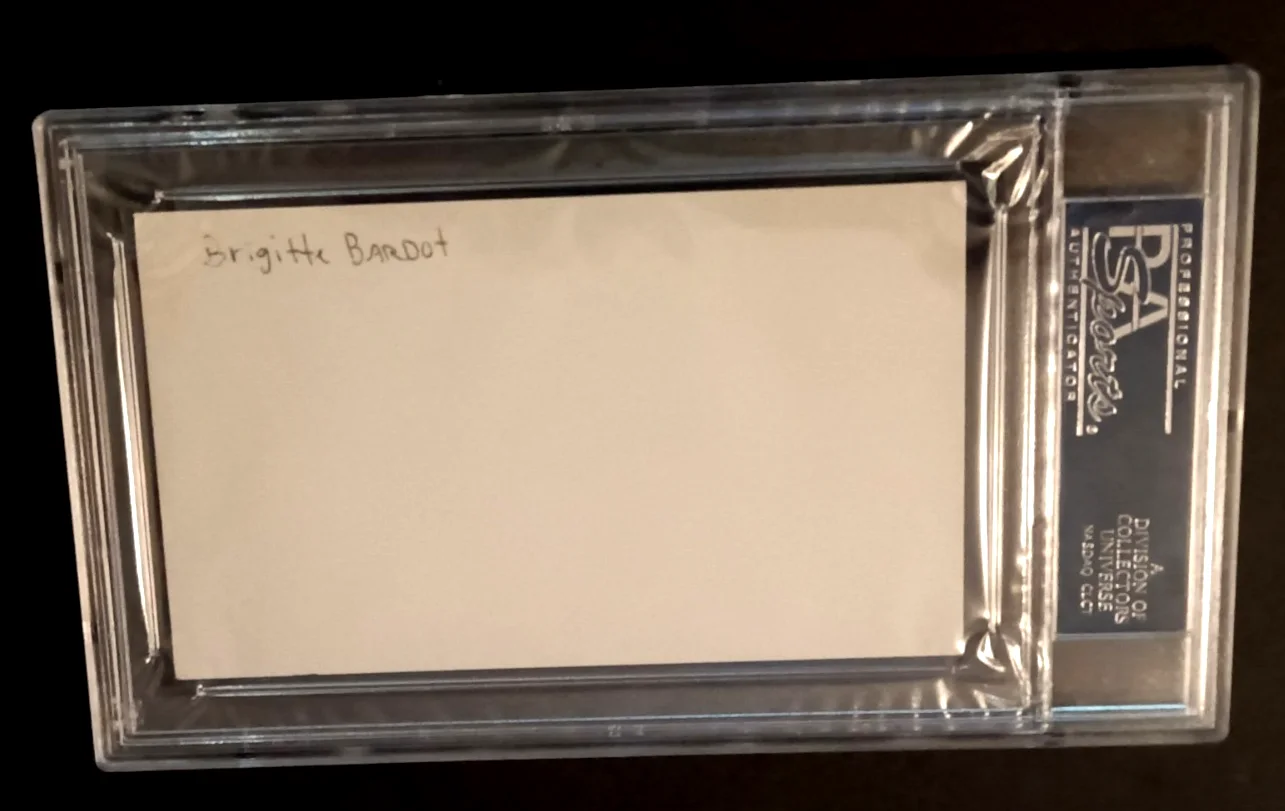 BRIGITTE BARDOT — BRIGITTE BARDOT SIGNED 3"x5" Index Card Encapsulated PSA/DNA Authenticated, image 2