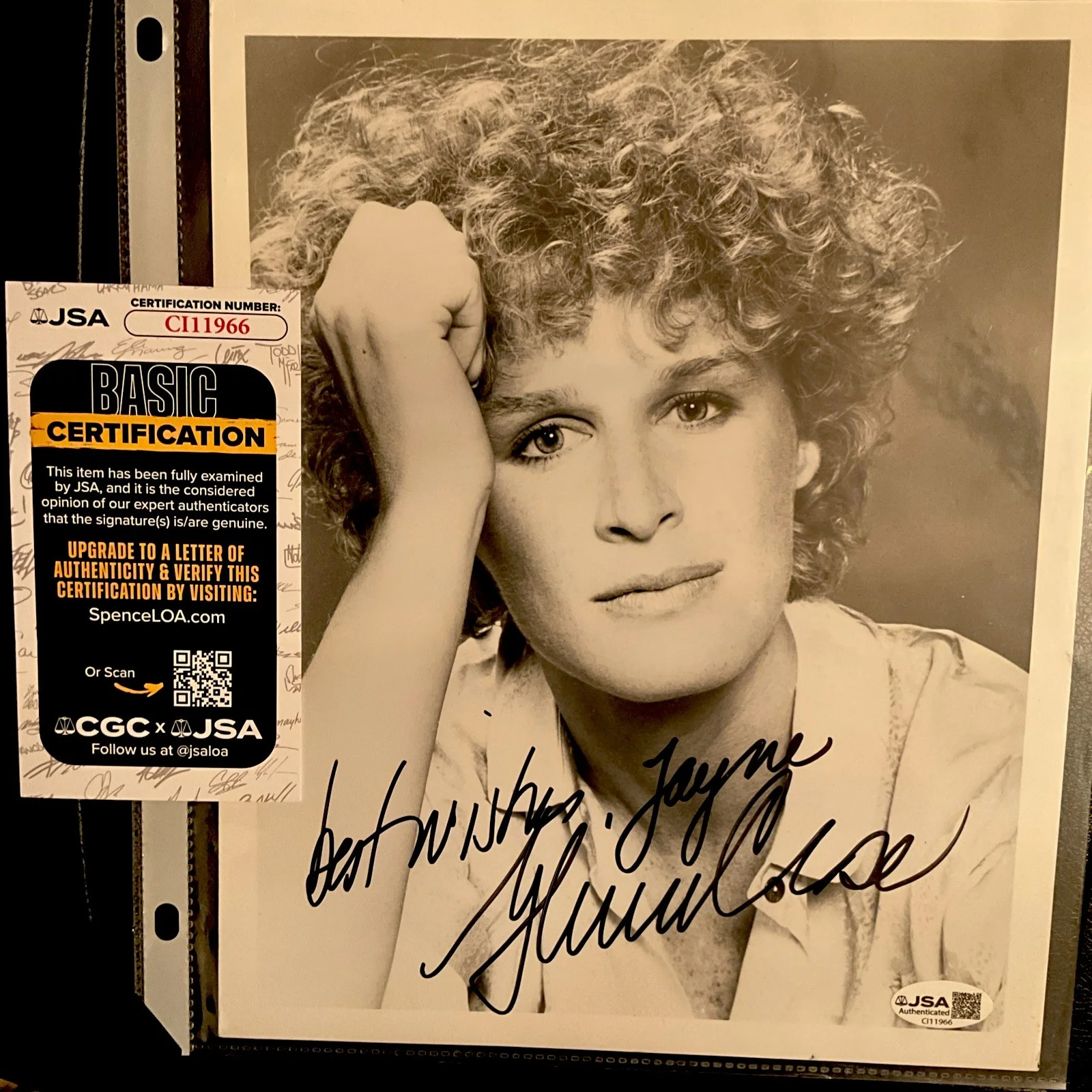 Glenn Close signed photo JSA Certified B&W headshot 1987 Fatal Attraction COA, image 2