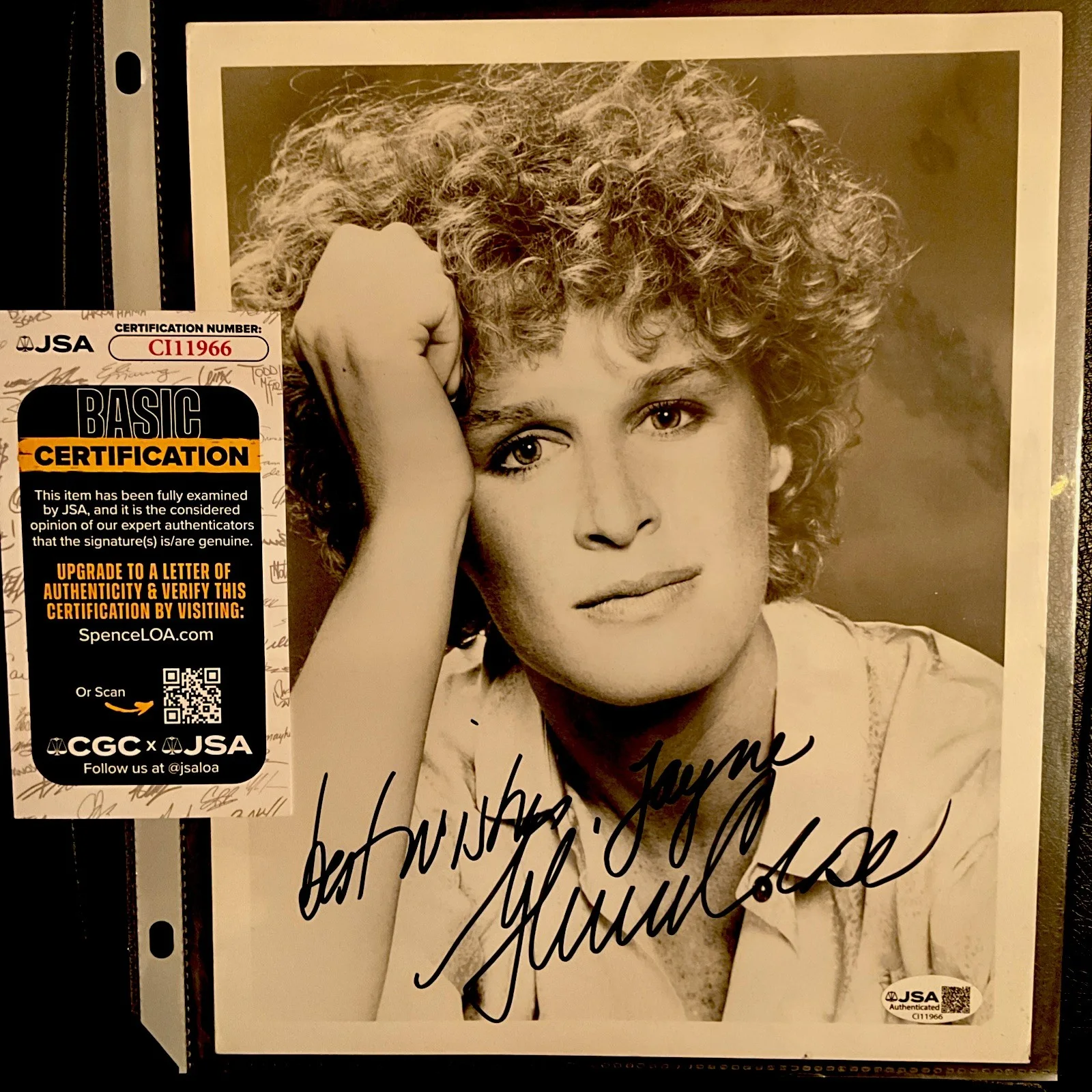 Glenn Close signed photo JSA Certified B&W headshot 1987 Fatal Attraction COA, image 5