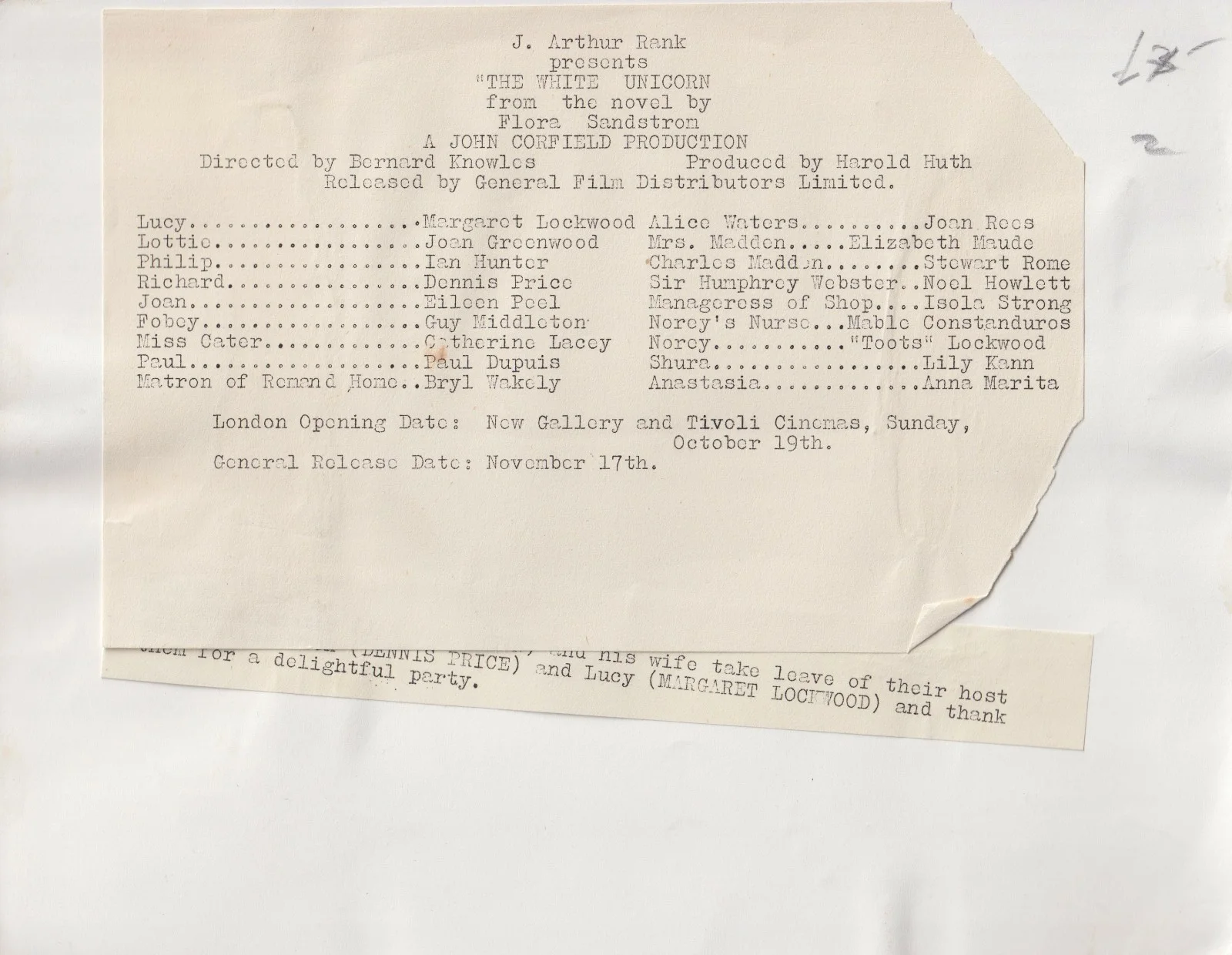 White Unicorn 1x ORIGINAL Press Studio Still Margaret Lockwood Joan Greenwood, image 2