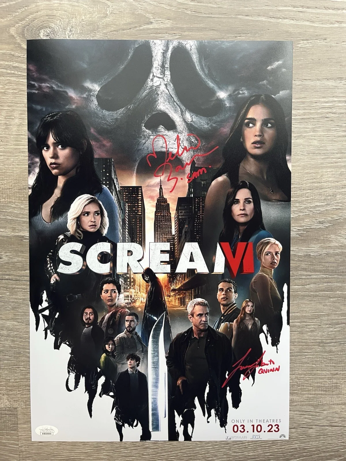 Melissa Barrera — Melissa Barrera Liana Liberato Dual Signed Scream 11x17 Photo JSA COA Ghostface, image 2