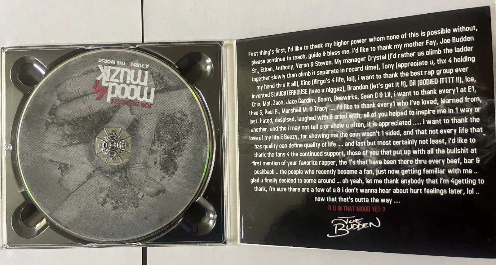 Autographed Joe Budden 'Mood Muzik 4: A Turn 4 The Worst' Digipak CD, изображение 4