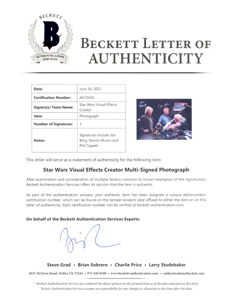 BERG MUREN TIPPETT SIGNED 11x14 PHOTO ILM SFX LEGENDS STAR WARS RARE BECKETT BAS, изображение 5