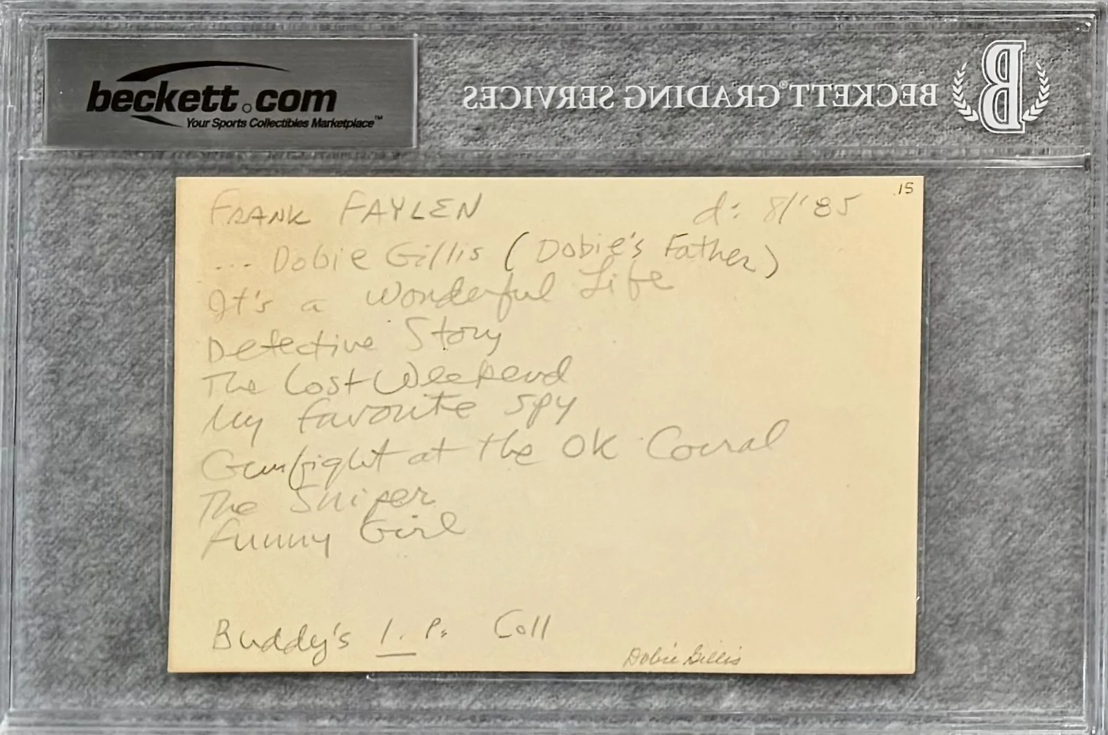Frank Faylen — FRANK FAYLEN Signed Autographed 4x6 INDEX CARD Copper Canyon Funny Girl BECKETT, изображение 2