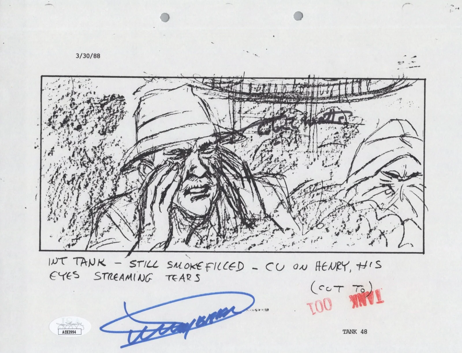 Dickey Beer — Indiana Jones - Storyboard signed by Dickey Beer & Robert Watts 8x10 JSA COA