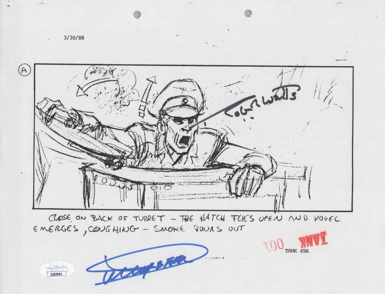 Dickey Beer — Indiana Jones - Storyboard signed by Dickey Beer & Robert Watts 8x10 JSA COA
