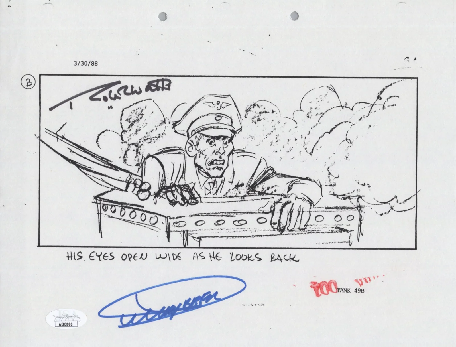 Dickey Beer — Indiana Jones - Storyboard signed by Dickey Beer & Robert Watts 8x10 JSA COA