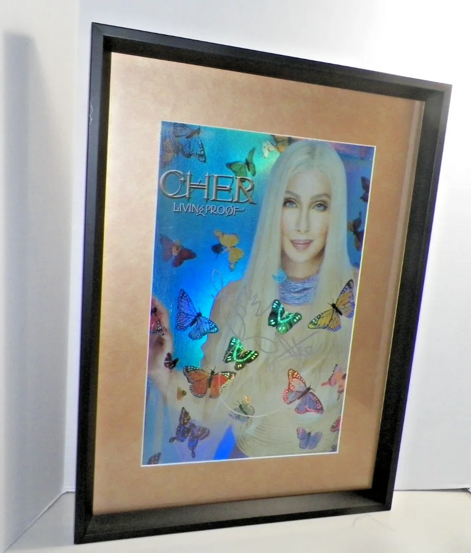 FRAMED AUTOGRAPHED BLOND CHER POSTER LIVING PROOF BUTTERFLIES 23" x 17", изображение 2