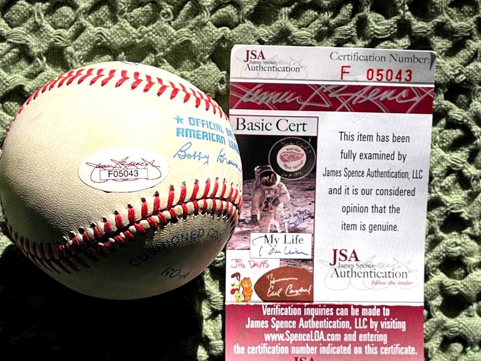 Huntz Hall — Huntz Sach Hall Signed Baseball Beautiful SS SS B Brown JSA COA, image 3