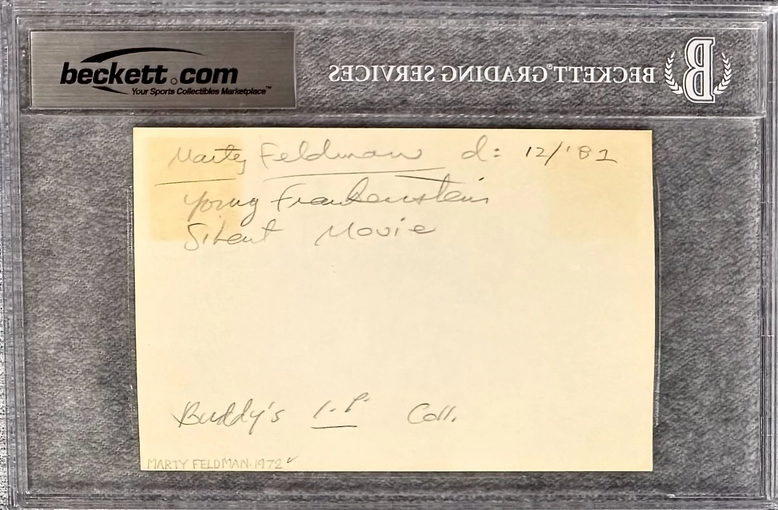 Marty Feldman — MARTY FELDMAN Signed Autographed 4"x 6" INDEX CARD YOUNG FRANKENSTEIN BECKETT, image 2