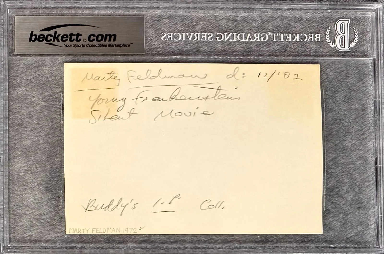 Marty Feldman — MARTY FELDMAN Signed Autographed 4"x 6" INDEX CARD YOUNG FRANKENSTEIN BECKETT, image 4