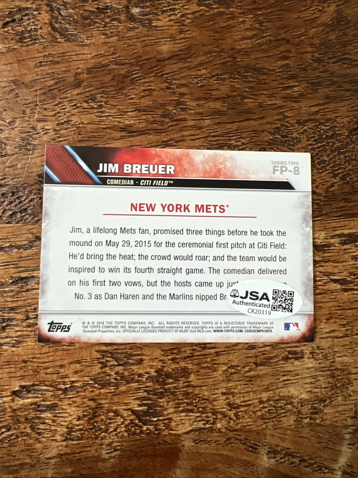 Jim Breuer — Jim Breuer IP Signed Topps First Pitch Card JSA Coa Half Baked Autographed Mets, изображение 3