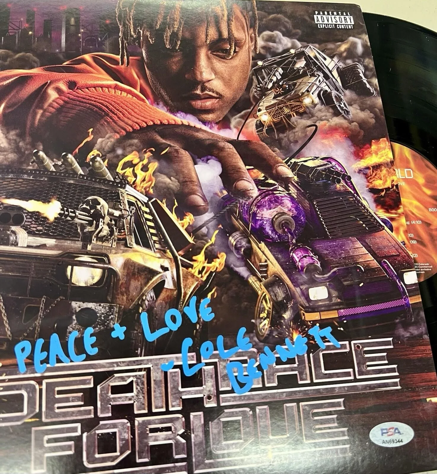 COLE BENNETT SIGNED “DEATH RACE FOR LOVE” VINYL ALBUM JUICE WLRD - PSA/DNA COA, изображение 2