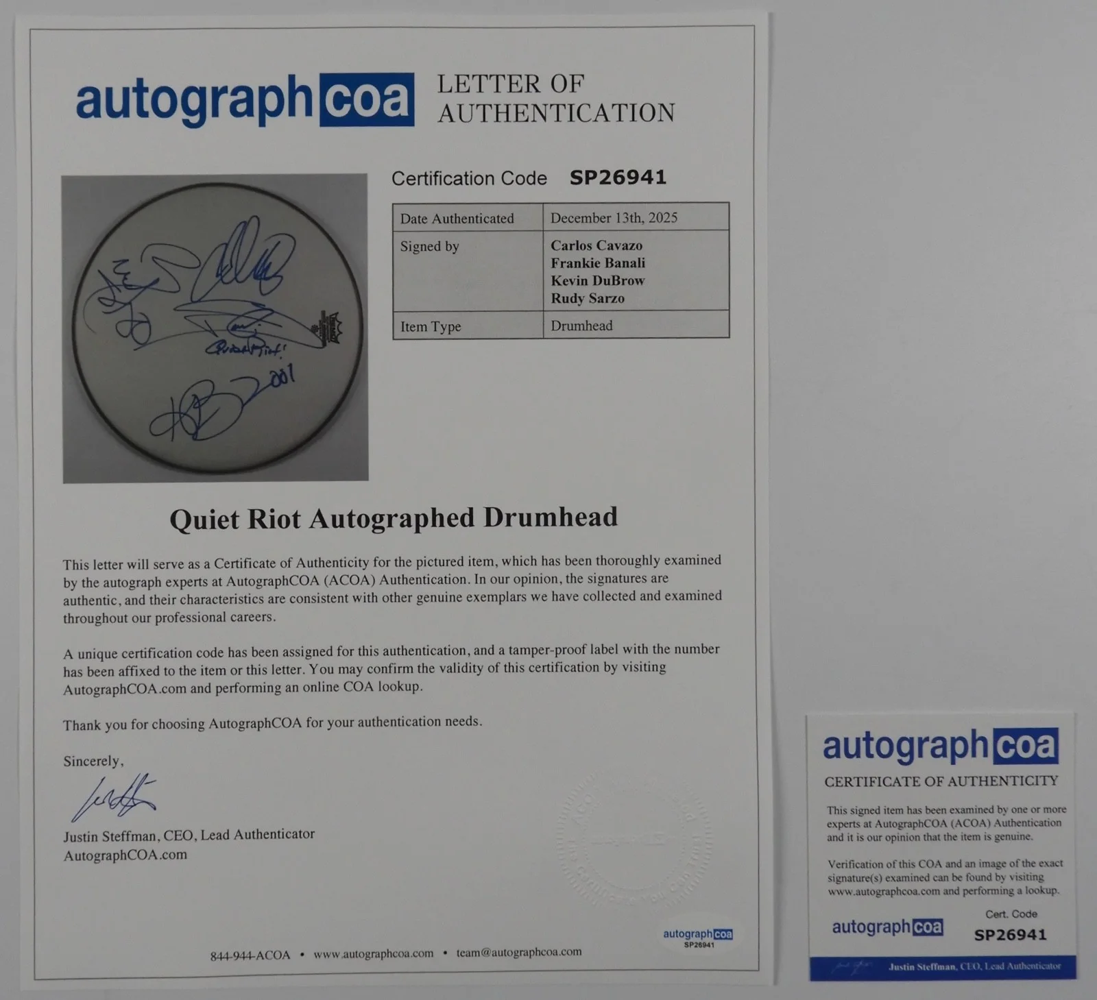 Quiet Riot ACOA JSA Fully Signed Autograph Drum head Kevin DuBrow, image 5