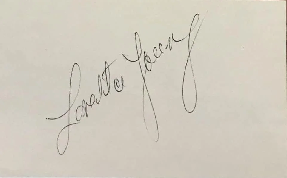Loretta Young — Loretta Young (d. 2000) Signed Autographed Vintage Signature Card 8.5x11 Display, image 2