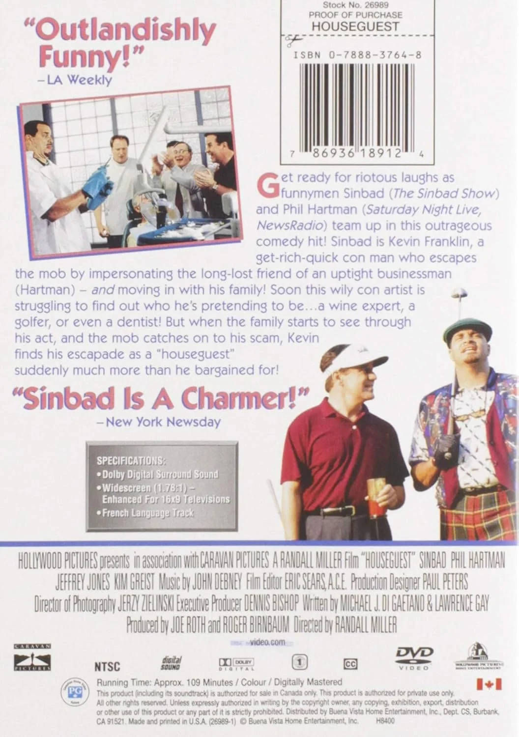HOUSEGUEST DVD - Houseguest DVD Movie, Comedy, Sinbad, Phil Hartman, изображение 2