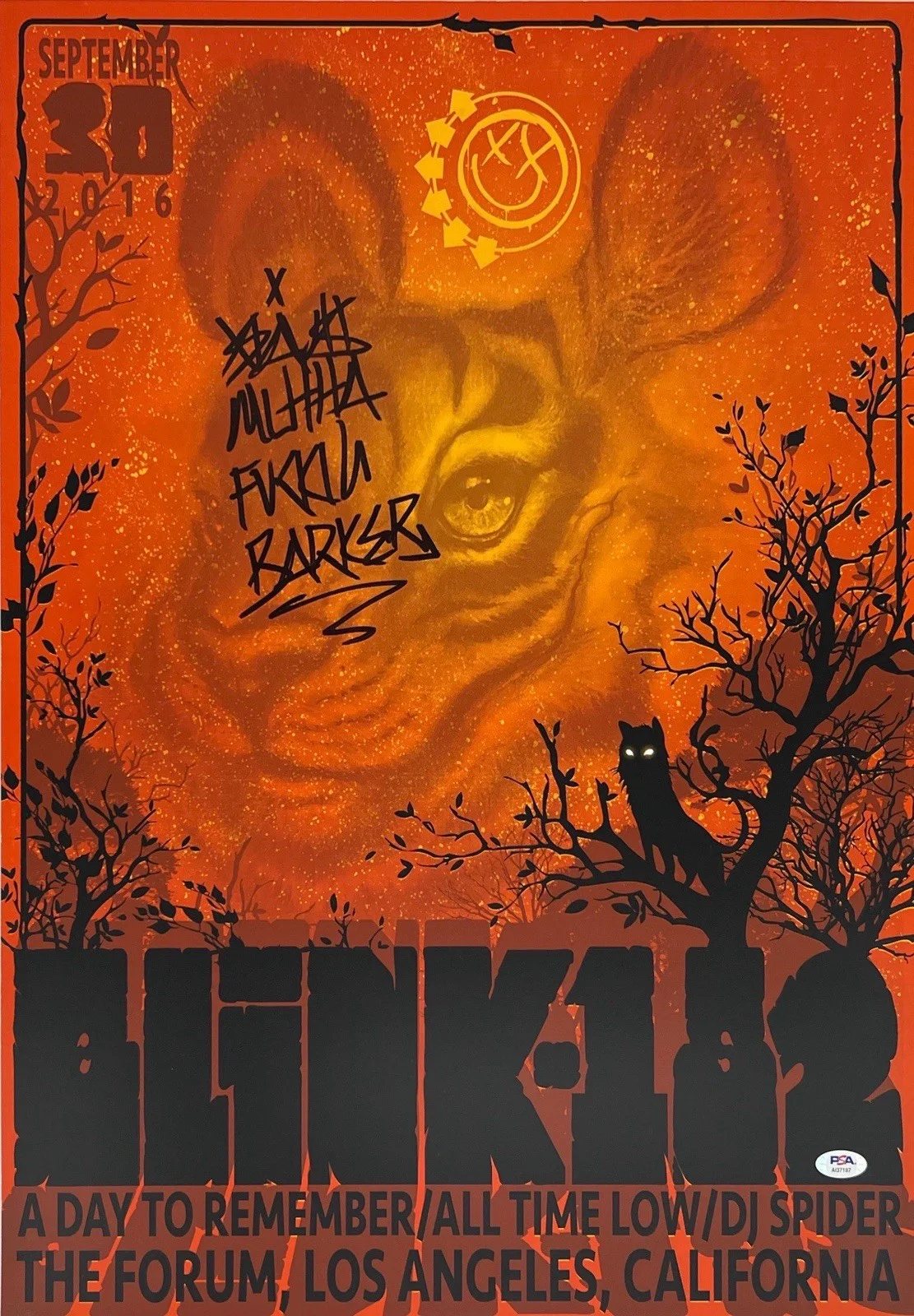 Travis Barker — Travis Barker Signed Blink 182 Concert Poster The Forum 2016 Day To Remember PSA, image 4