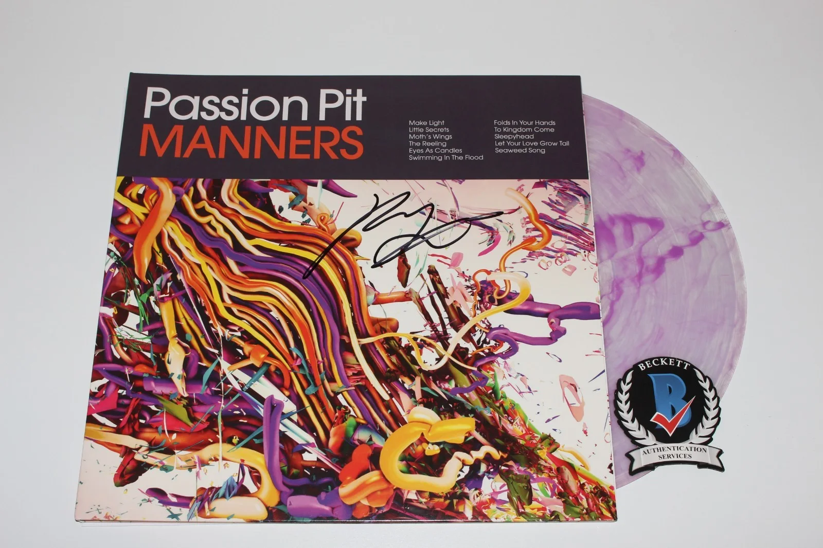MICHAEL ANGELAKOS SIGNED PASSION PIT 'MANNERS' ALBUM VINYL RECORD BECKETT COA, image 3