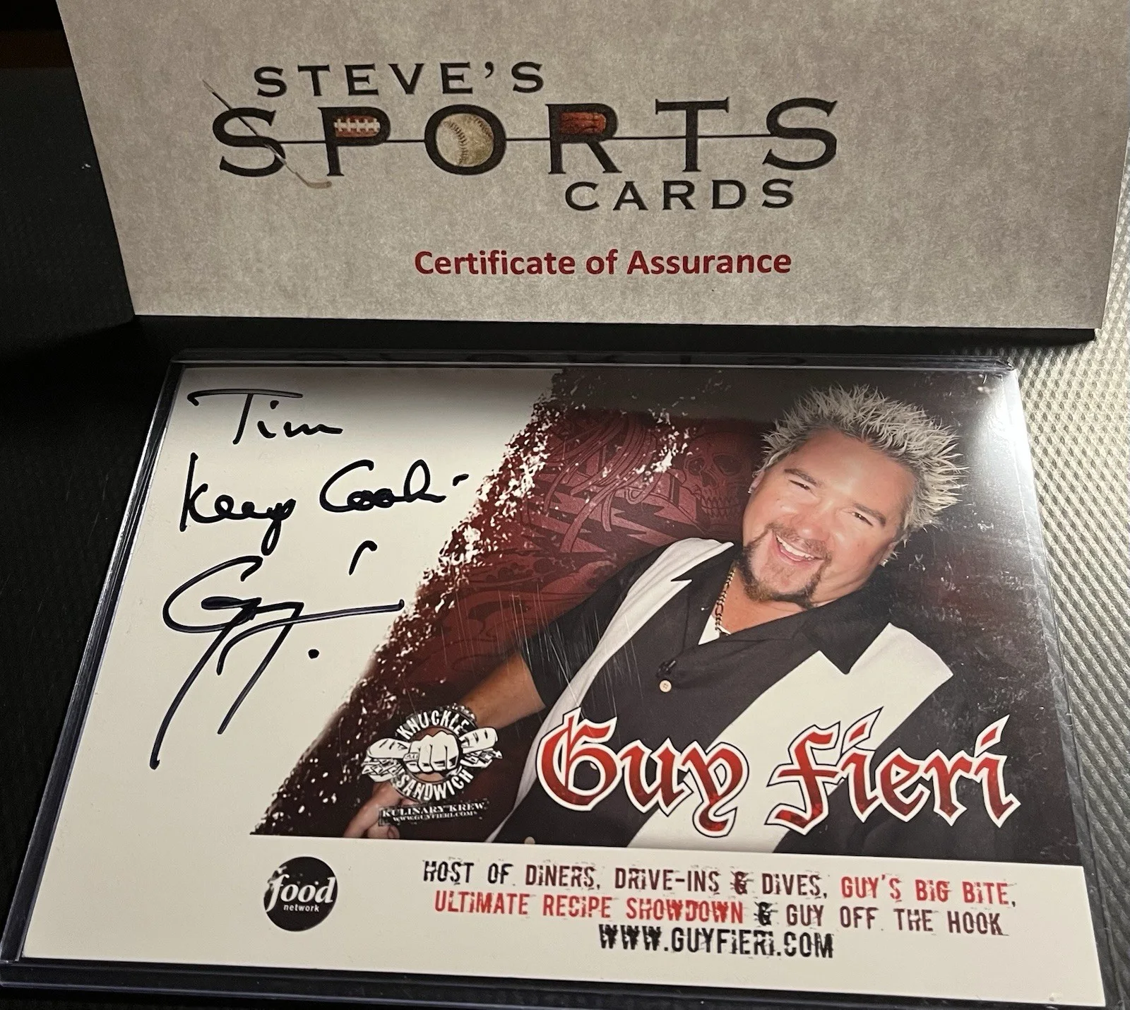 Guy Fieri aka Food Network Knuckle Sandwich Signed 5x7 Card w/ COA & Top Loader, изображение 2