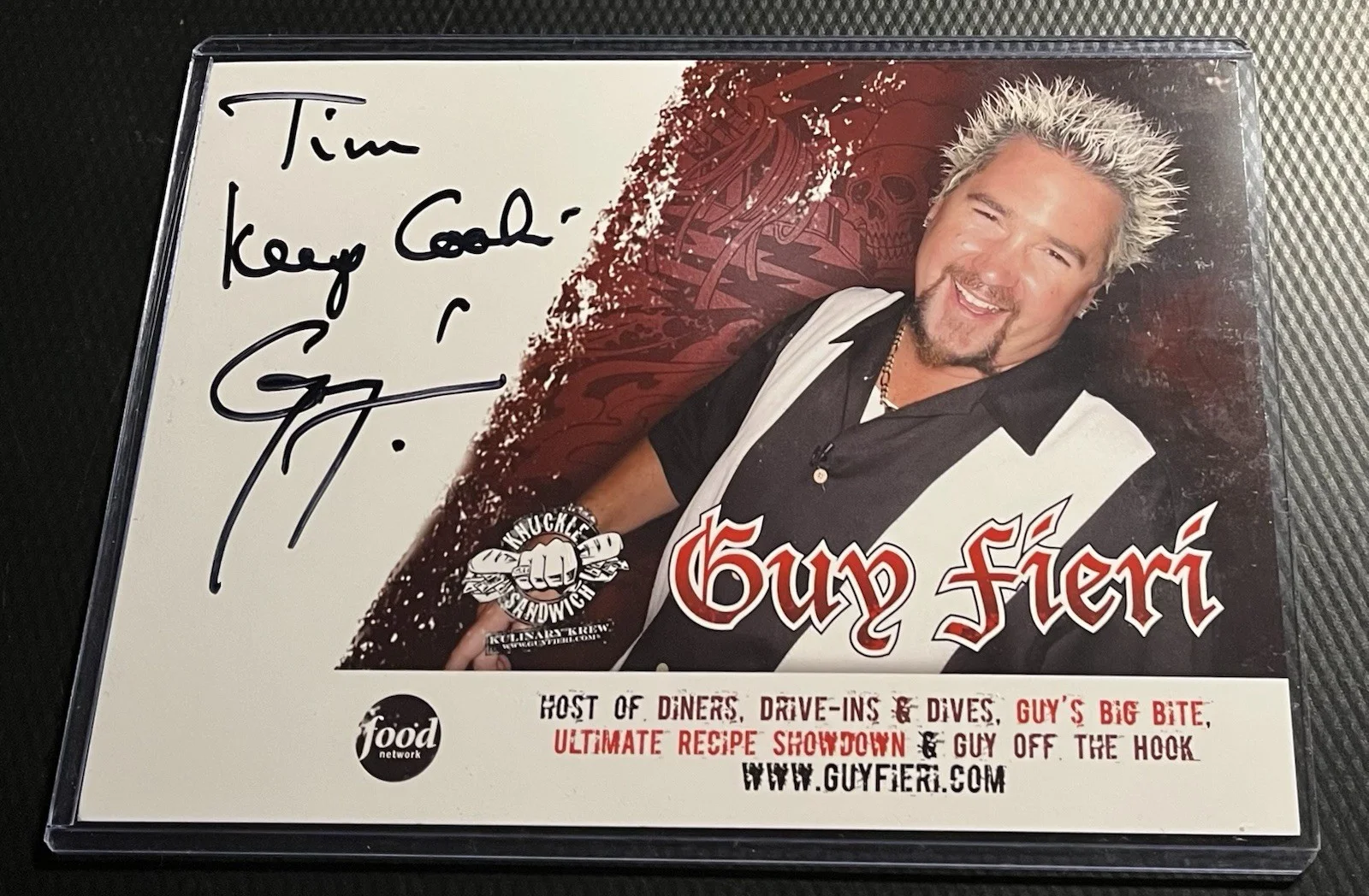 Guy Fieri aka Food Network Knuckle Sandwich Signed 5x7 Card w/ COA & Top Loader, изображение 3