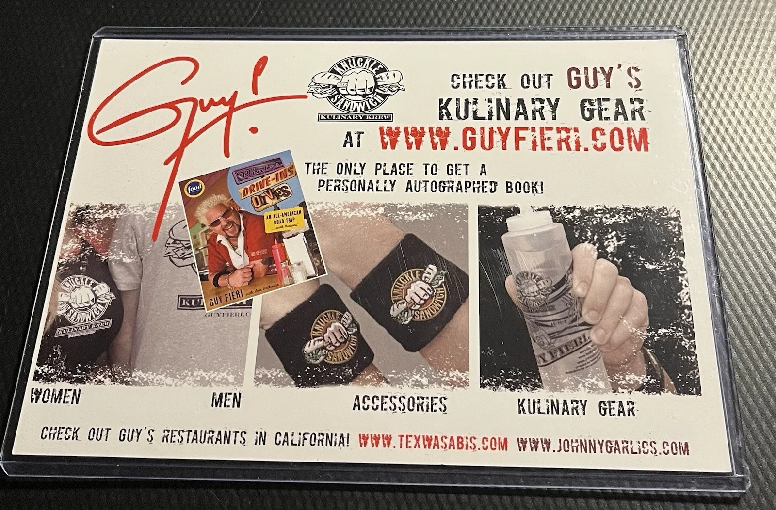 Guy Fieri aka Food Network Knuckle Sandwich Signed 5x7 Card w/ COA & Top Loader, изображение 5