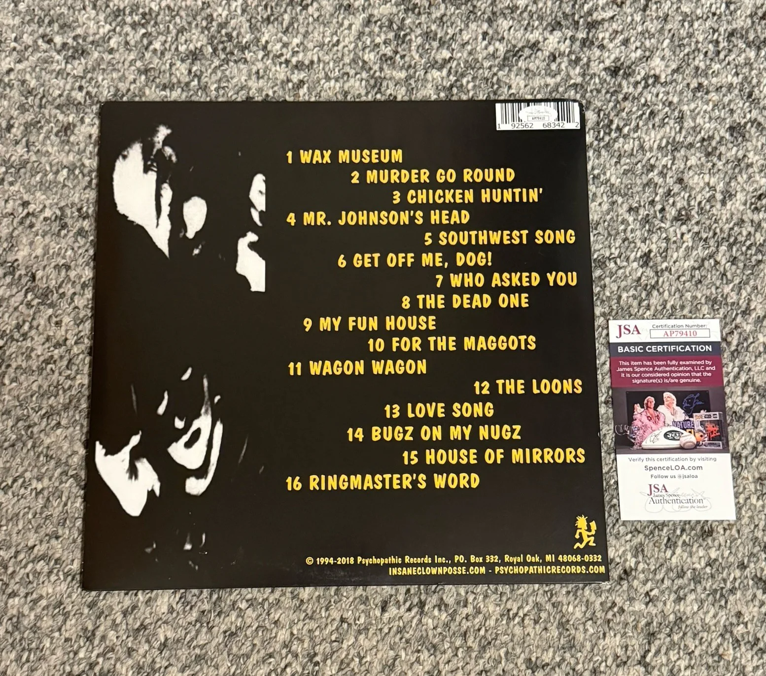 INSANE CLOWN POSSE SIGNED RINGMASTER VINYL RECORD SHAGGY VIOLENT J ICP + JSA COA, image 2