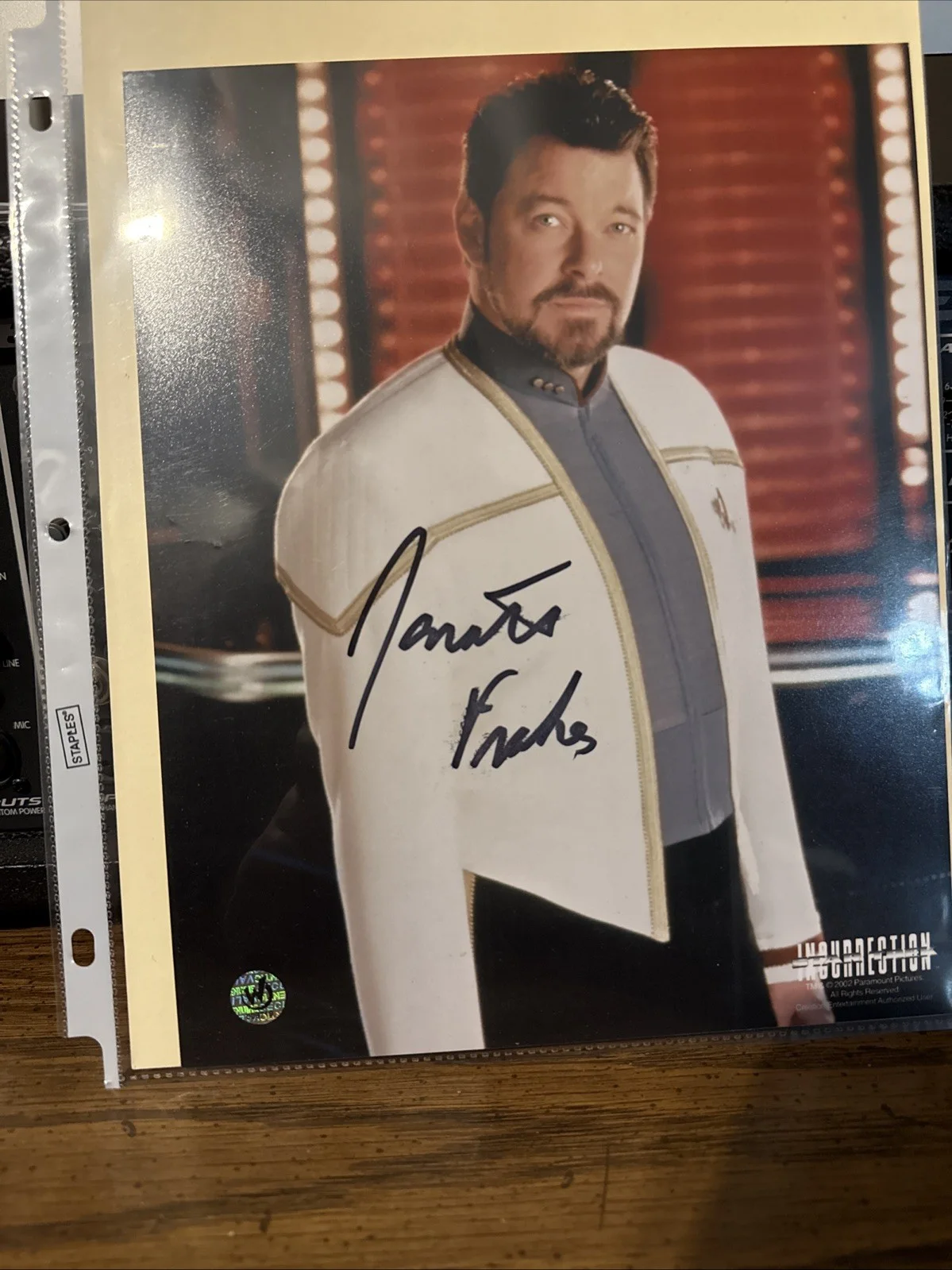 Jonathan Frakes — Jonathan Frakes Star Trek Insurrection Riker Signed 8 x 10 COA Wizard World Auto