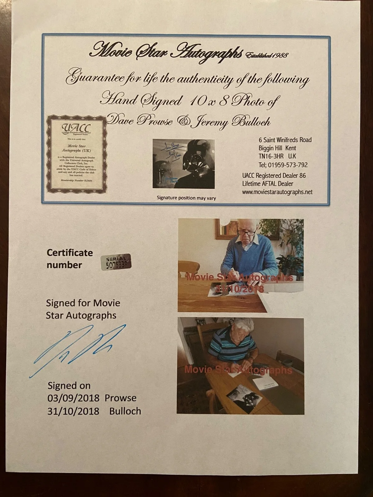 Dave Prowse Jeremy Bulloch — Starwars Dave Prowse , Jeremy Bulloch signed 8x10 photo, image 2