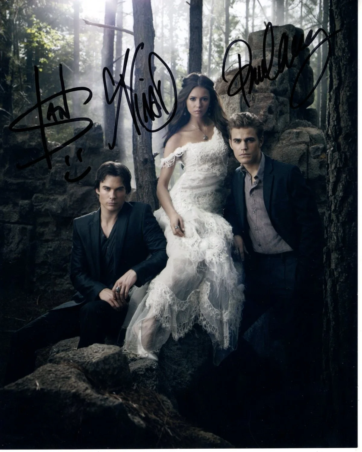Cast — IAN SOMERHALDER, NINA DOBREV and PAUL WESLEY signed 8x10 VAMPIRE DIARIES photo