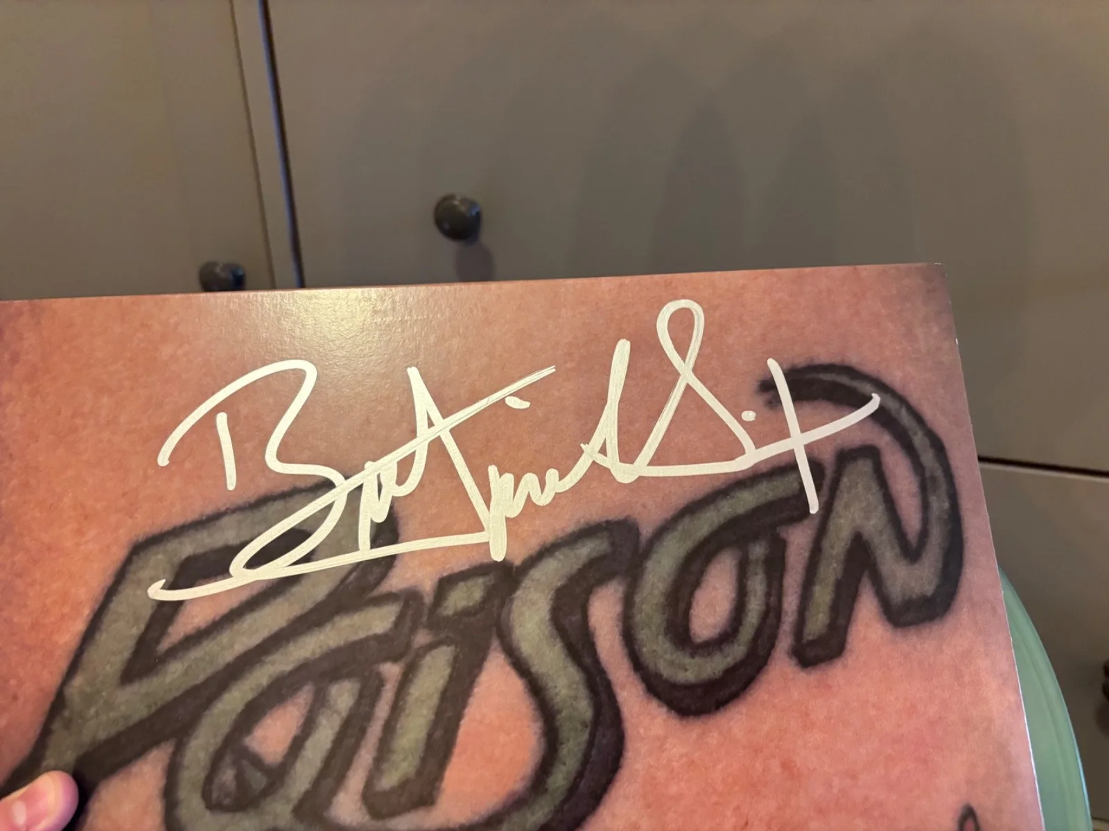 BRET MICHAELS SIGNED AUTOGRAPHED GREEN LP VINYL POISON FLESH & BLOOD RARE, изображение 2