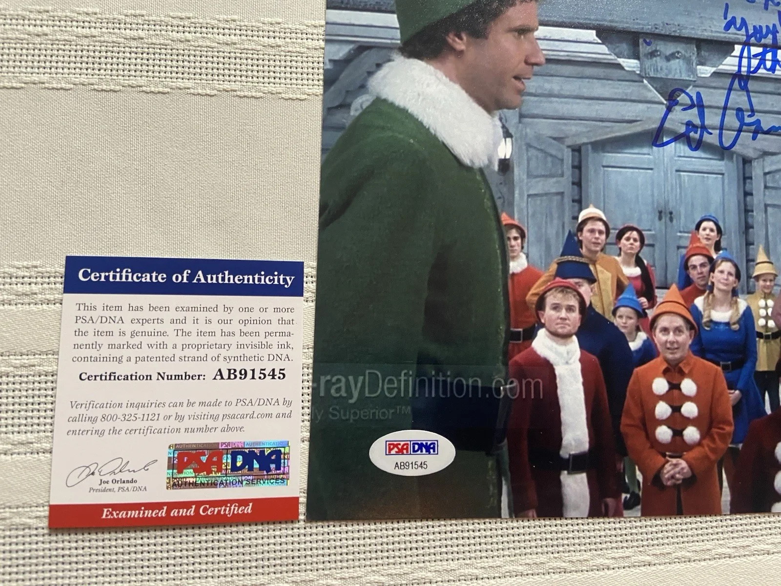 Ed Asner — Ed Asner Signed 8x10 “Elf” Photo - PSA COA - Santa - w/ Will Ferrell - Inscribed, изображение 3