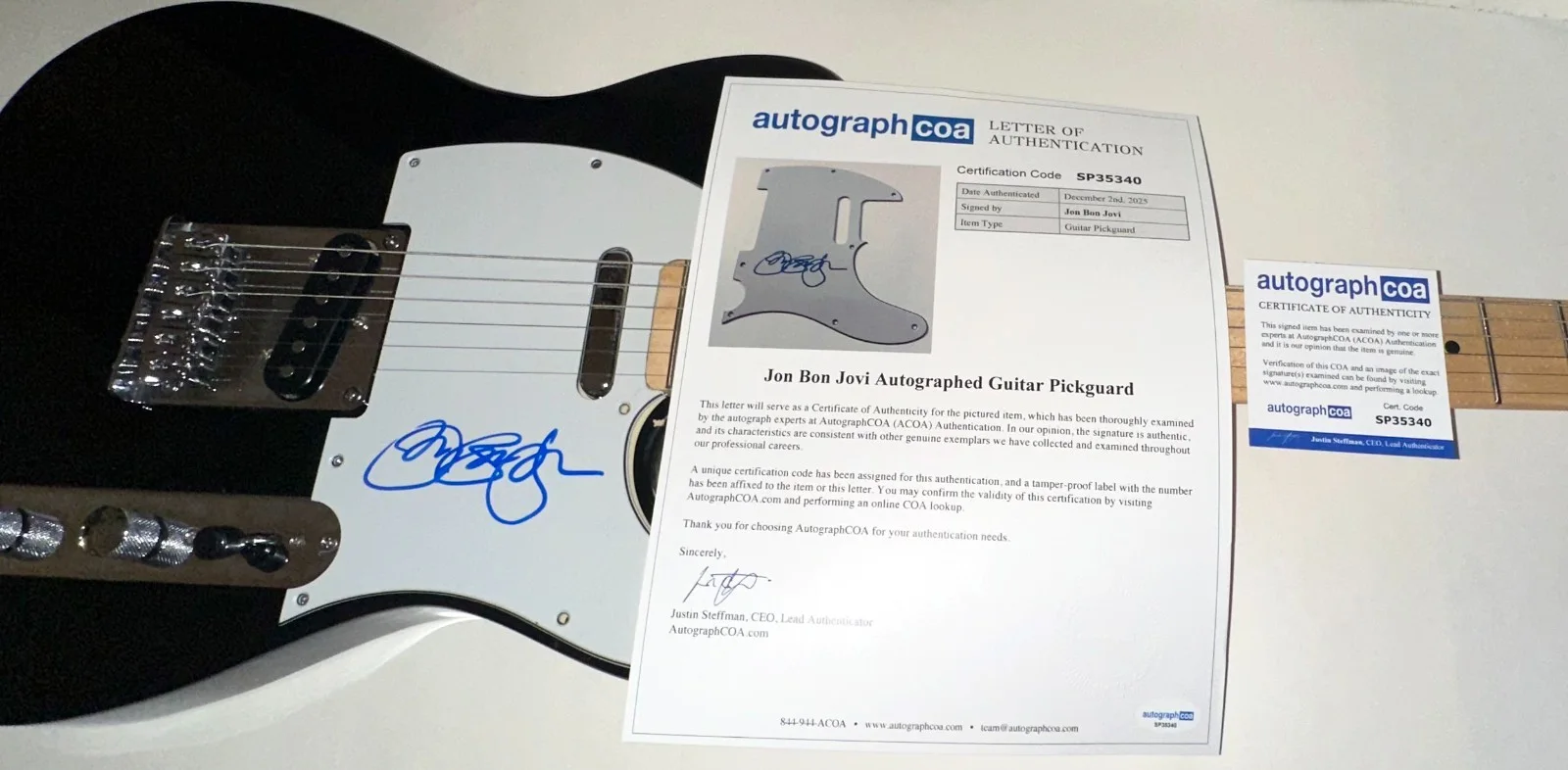 JON BON JOVI Autographed Signed Bon Jovi Tele-Style Guitar ACOA Certified NICE!, изображение 2