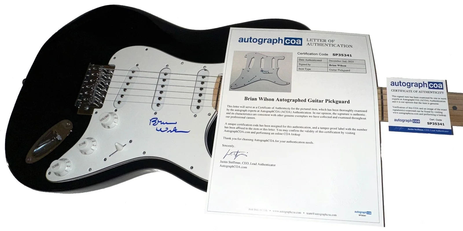 Brian Wilson BEACH BOYS Autograph Signed Guitar RARE Beautiful Signature ACOA, изображение 2