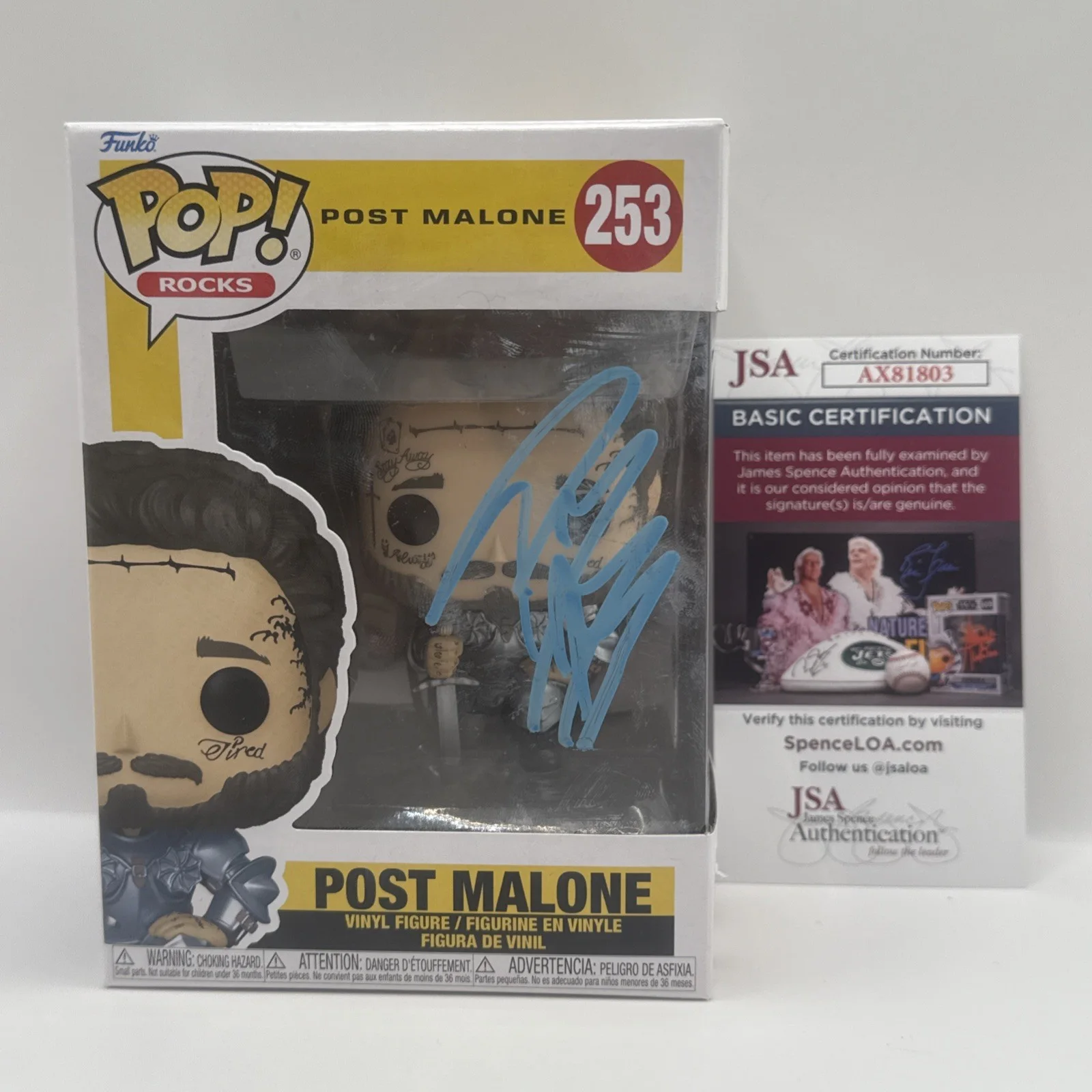 Post Malone — Post Malone Signed Funko #253 Hollywood’s Bleeding Armour JSA COA AUTO PROOF