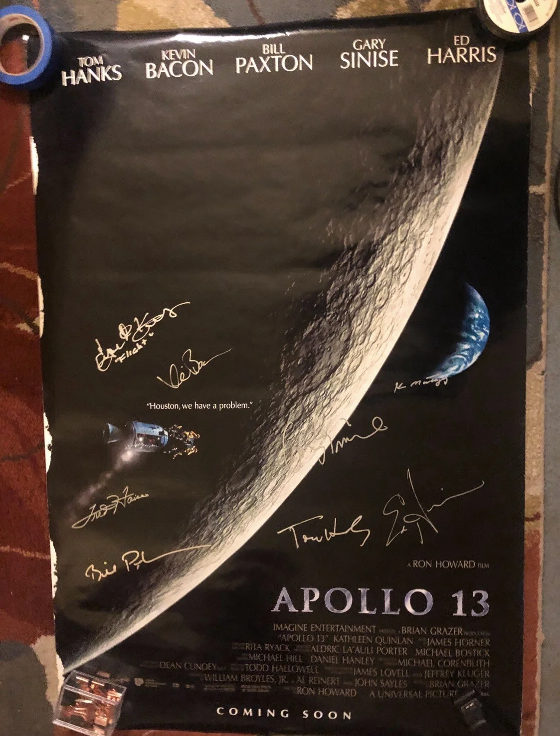 Tom Hanks, Kevin Bacon, Ed Harris, Bill Paxton — Apollo 13 poster signed by Tom Hanks Kevin Bacon Bill Paxton Ed Harris +4
