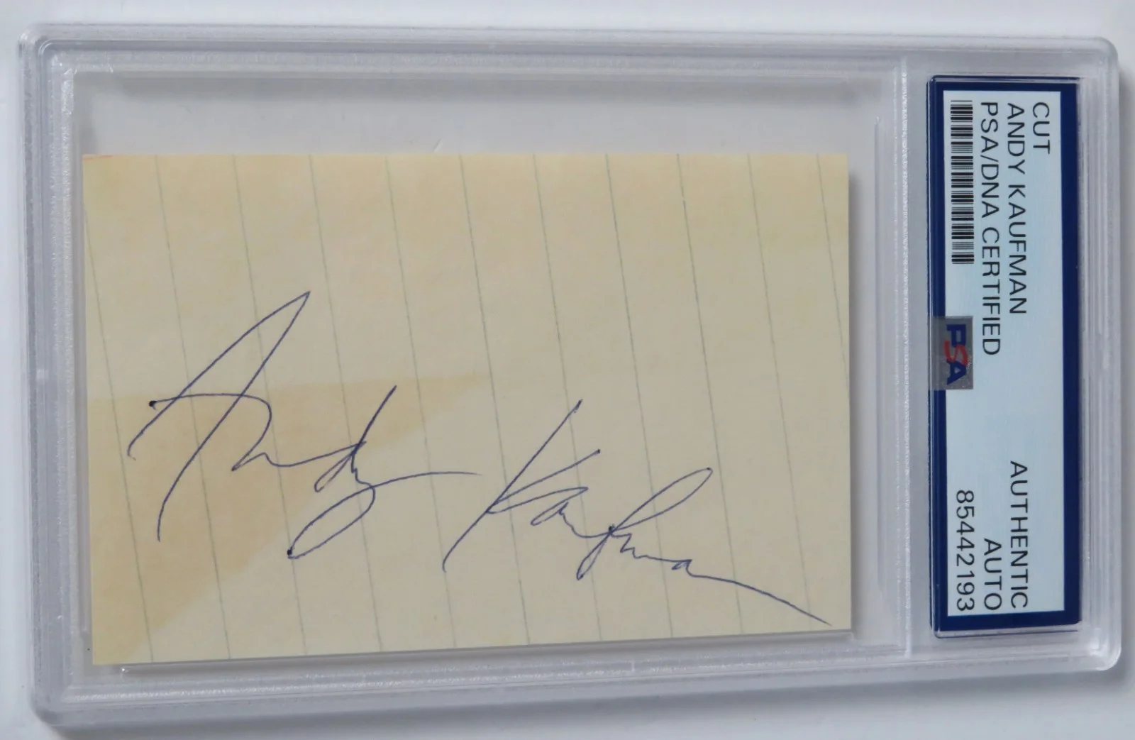 ANDY KAUFMAN Signed Autograph Auto Index Card Cut Slab JSA PSA, image 2