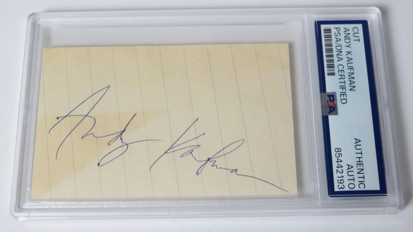 ANDY KAUFMAN Signed Autograph Auto Index Card Cut Slab JSA PSA, image 4