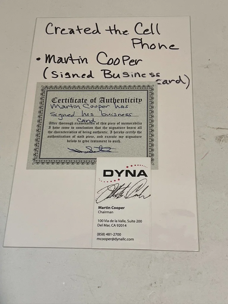 Martin Cooper Hand Signed Business Card Cell Phone Creator DYNA, image 2