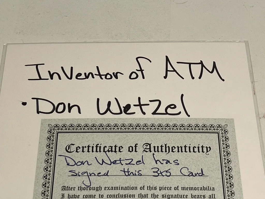 Don Wetzel Hand Signed Index Card Cut Inventor of ATM, изображение 4